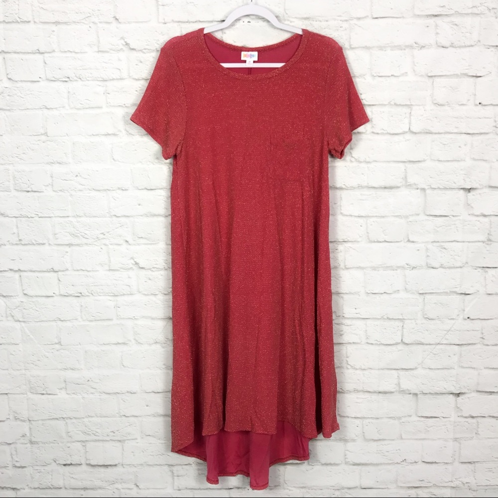Lularoe Elegant Carly Pink Metallic Tshirt Dress